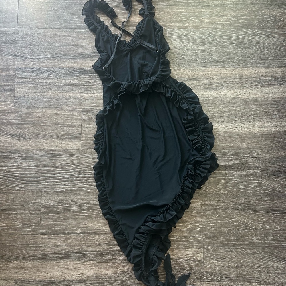 Chic Black Ruffled Mini Dress - Picture 4 of 4